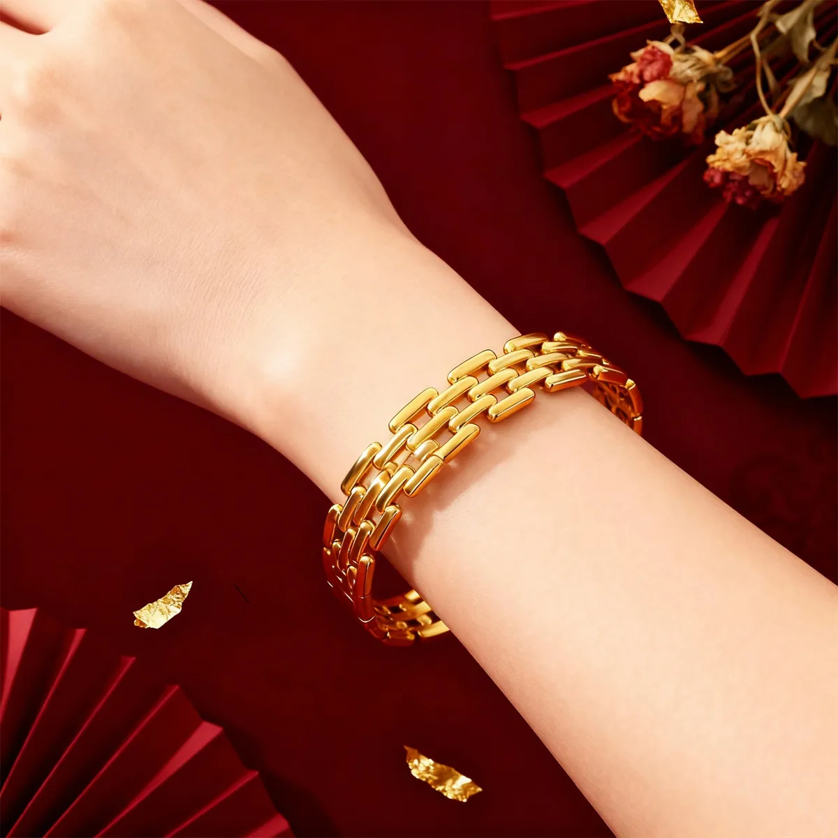 Stainless Steel Hollowed-out Wide-surface Buckle Bracelet