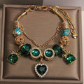 Green Crystal Heart Pendant Bracelet