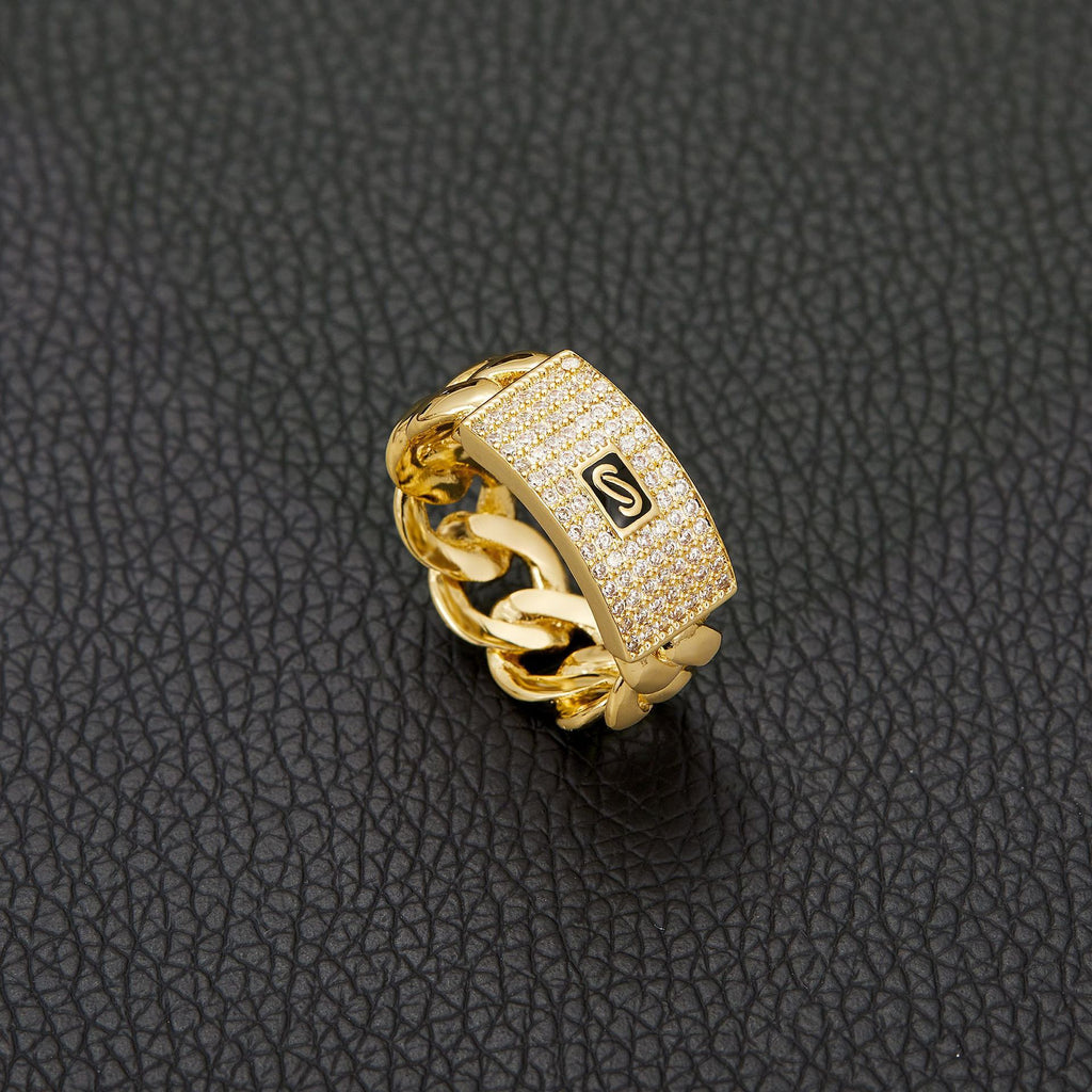 Brass Gold-plated Ring With An S Logo And Diamond Accents Available In Multiple Sizes