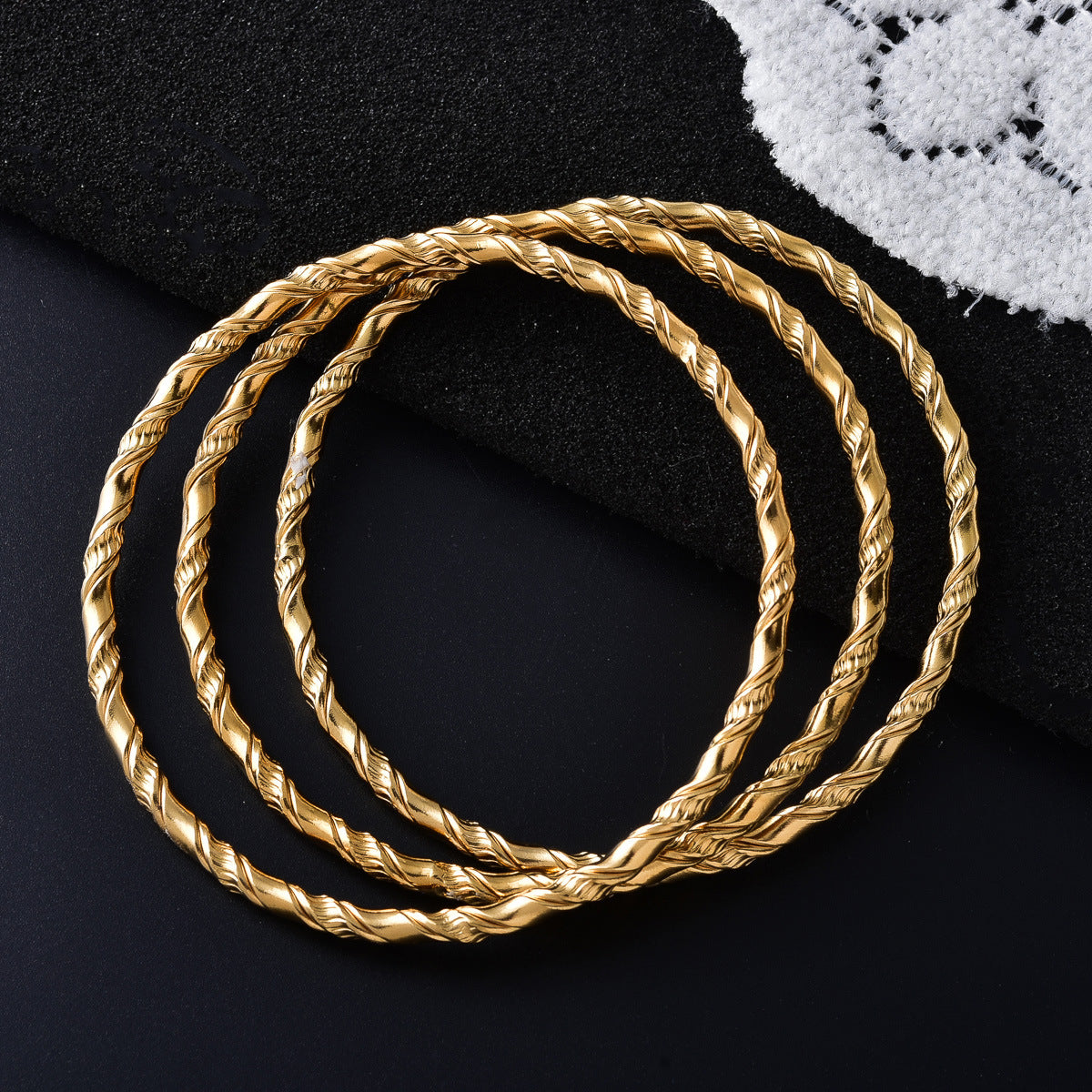Pulseira Trançada Polida - Conjunto de 3