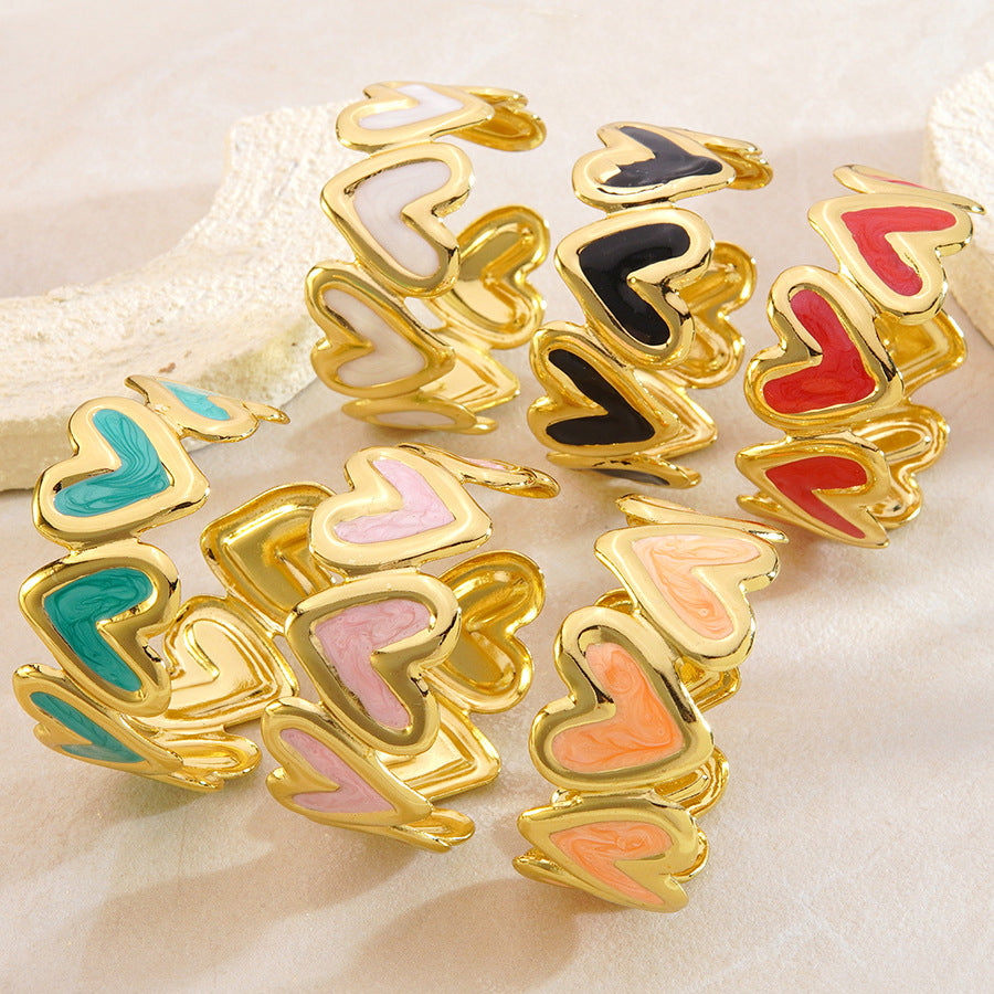Women Enamel Heart Spring Headband Gold Metal Wavy Love Heart Hair Hoop Multi Color Marbled Enamel Hairband Sweet Fashion Hair Accessories Daily Party Headwear Gift
