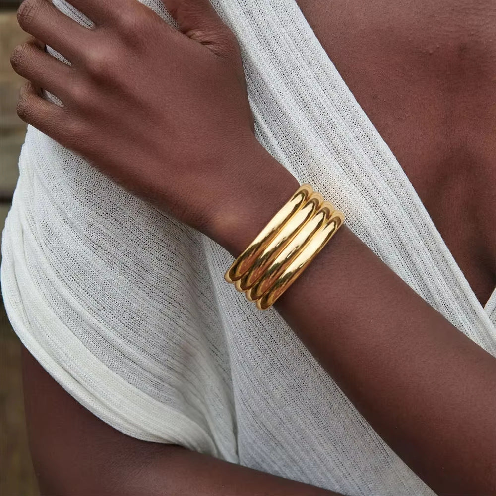 Pulseira Elos Largos Aberta - Aço Inoxidável