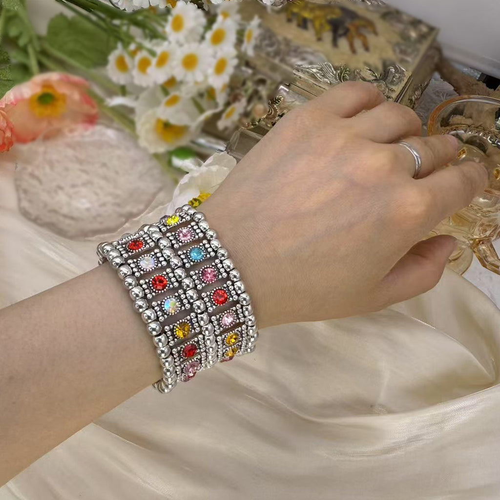 Women's Vintage Bracelet With Rhinestones, Elastic Wide Bracelet, Factory Price Wholesale, Artistic Retro Style