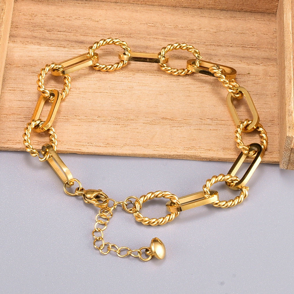Wholesale Simple Thick Chain Bracelet Personalized Titanium Steel Punk Gold Handset Geometric Bracelet Europe And America