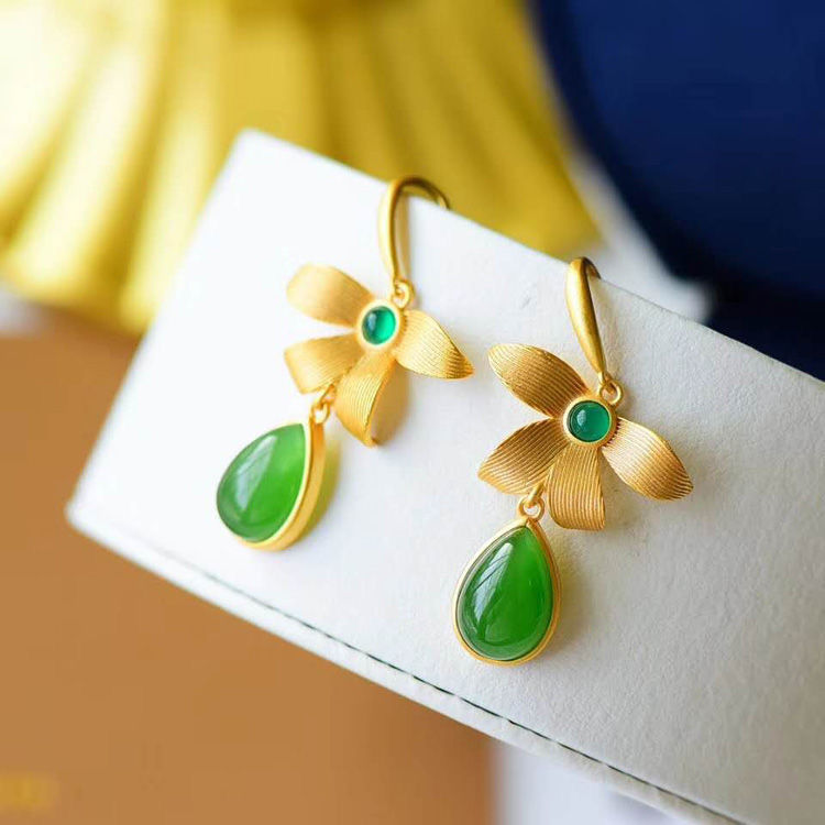 Brincos Pendentes Jaspe Verde - close-up