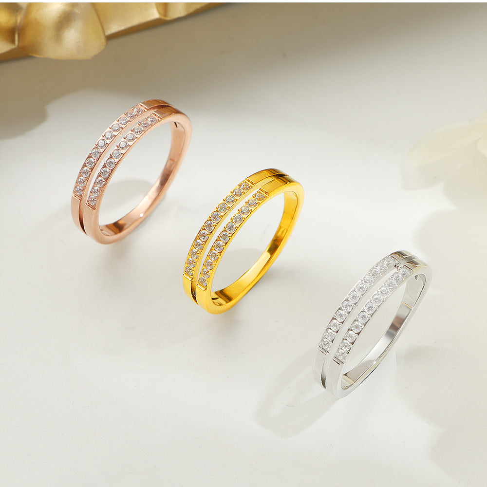 European And American Retro Titanium Steel Zircon Ring For Women