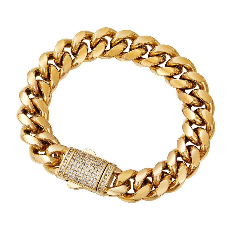 Mens Stainless Steel Gold-Tone Titanium Steel Bracelet