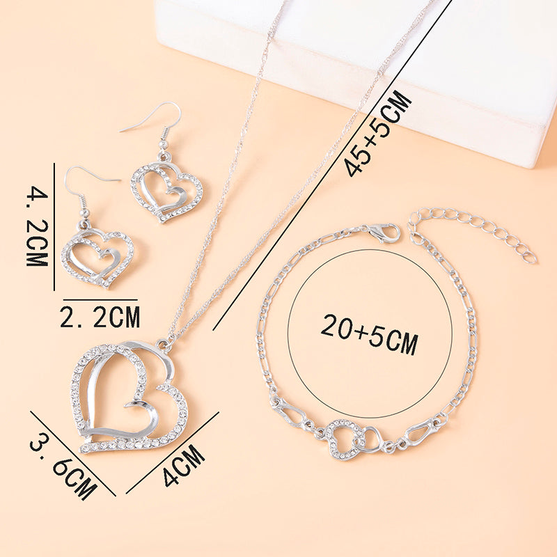 Conjunto Coração Romântico - Pulseira, Colar e Brincos
